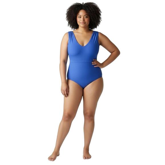 Summersalt The Ruched Backflip One-Piece Swimsuit Blue Hydrangea Plus Size 22 - Picture 2 of 6